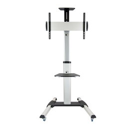 Tooq Support Sol TV 37-70 Pouces avec Plateaux, Inclinable et Rotatif, VESA 600x400, 50 kg, Argent