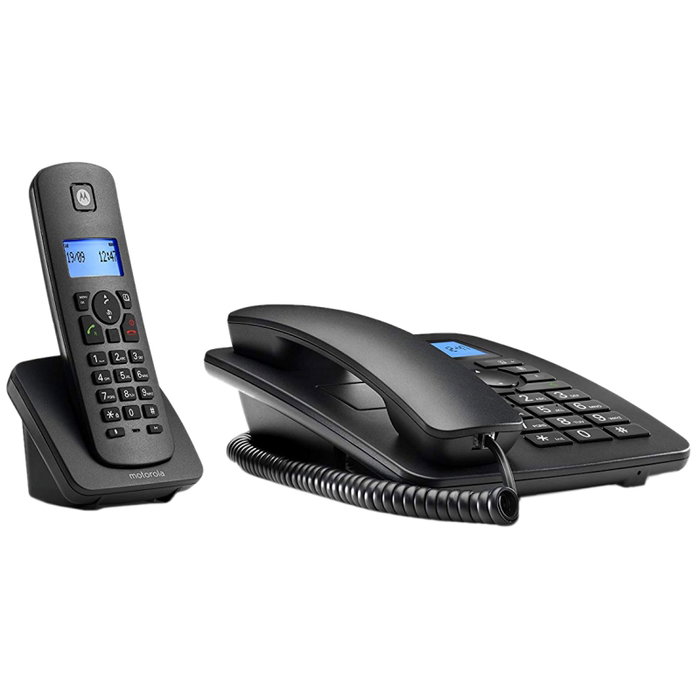 Motorola Kit Téléphone Fixe + DECT C4201 Noir avec Combiné sans Fil, Mains Libres, Agrandir