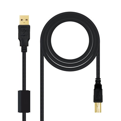 Nanocable Câble USB 2.0 Type A vers Type B Mâle, 3 mètres, avec ferrite, blindé or 24K, noir Nanocable Câble USB 2.0 Type A vers Type B Mâle, 3 mètres, avec ferrite, blindé or 24K, noir
