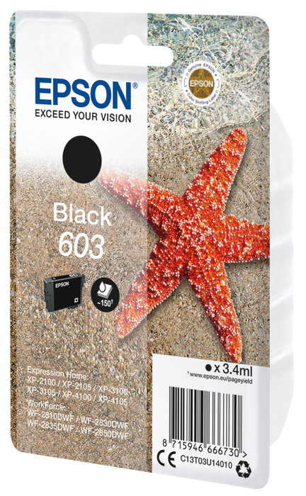 Epson Cartouche d'encre 603 Noir (C13T03U14010) Standard Epson Cartouche d'encre 603 Noir (C13T03U14010) Standard