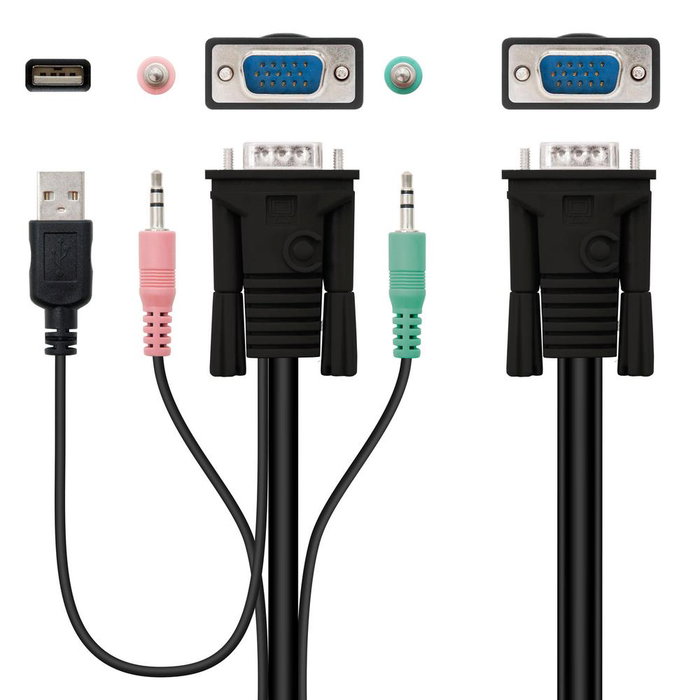 Nanocable Commutateur KVM VGA USB 2PC avec Câbles Noir