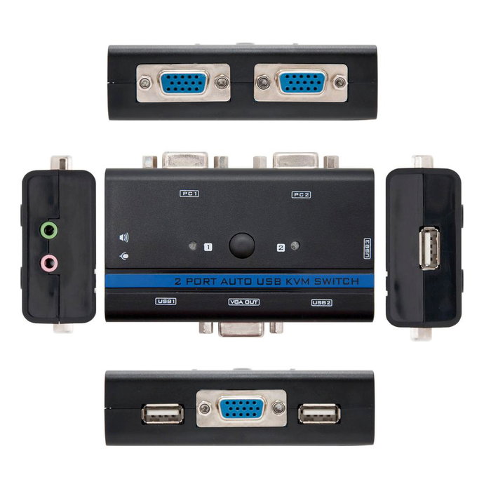 Nanocable Commutateur KVM VGA USB 2PC avec Câbles Noir