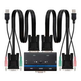 Nanocable Commutateur KVM VGA USB 2PC avec Câbles Noir