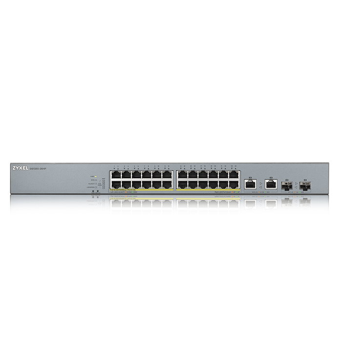 Zyxel GS1350-26HP EU0101F Switch 26 ports Gigabit avec 24 ports PoE+ 375W, 2 combo SFP, gestion Zyxel GS1350-26HP EU0101F Switch 26 ports Gigabit avec 24 ports PoE+ 375W, 2 combo SFP, gestion
