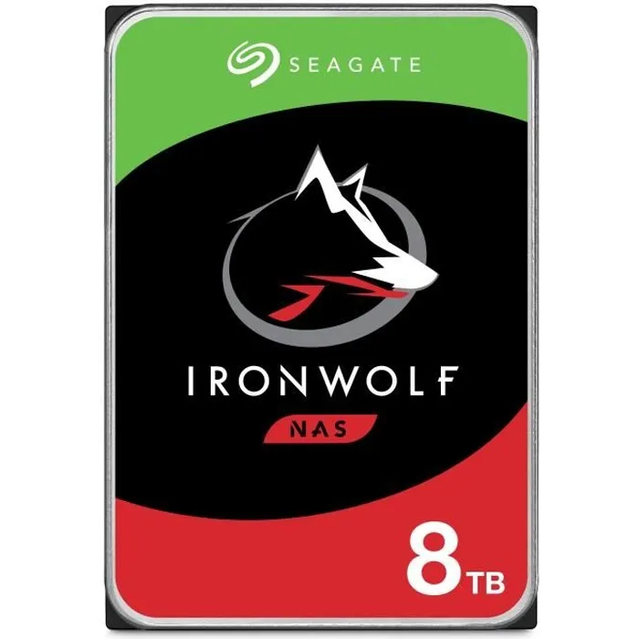 Seagate IronWolf Disque dur interne NAS 8 To SATA III 6 Gb/s 7200 tr/min AgileArray, 3.5 pouces Seagate IronWolf Disque dur interne NAS 8 To SATA III 6 Gb/s 7200 tr/min AgileArray, 3.5 pouces