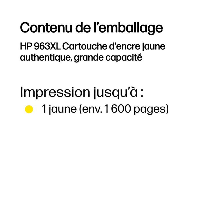 HP 963XL Cartouche d'encre jaune haute capacité (3JA29AE) de grande capacité HP 963XL Cartouche d'encre jaune haute capacité (3JA29AE) de grande capacité