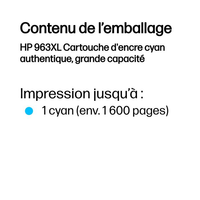 HP 3JA27AE Cartouche d'encre cyan XL 963 ~1600 pages HP 3JA27AE Cartouche d'encre cyan XL 963 ~1600 pages