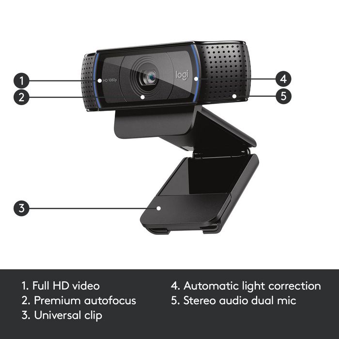 Logitech C920 Webcam Full HD 1080p/30 fps avec Vidéoconférence Skype et Optique Carl Zeiss - Résolution HD 720p - Mise au Point Automatique - Audio Stéréo Logitech C920 Webcam Full HD 1080p/30 fps avec Vidéoconférence Skype et Optique Carl Zeiss - Résolution HD 720p - Mise au Point Automatique - Audio Stéréo