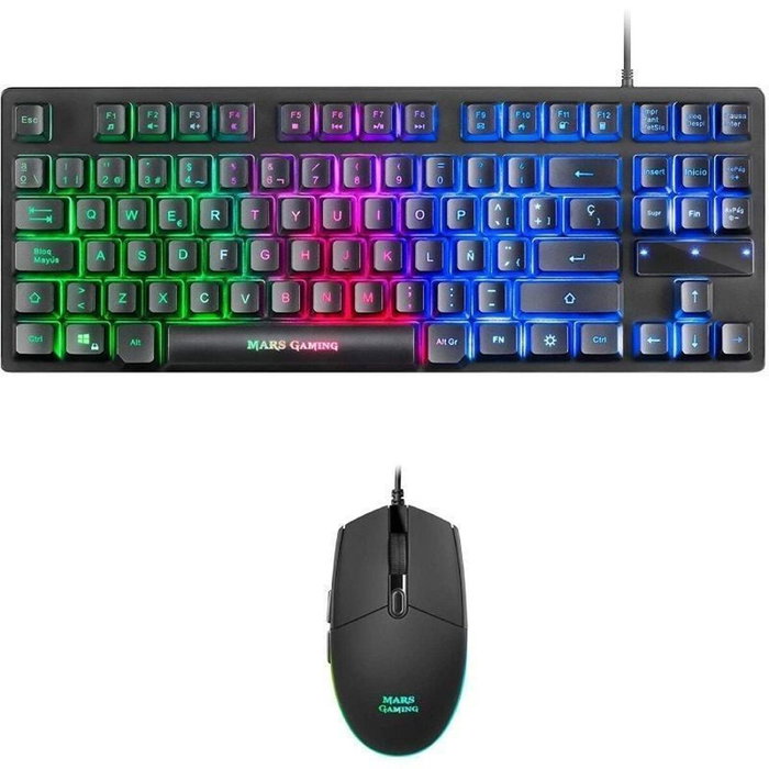 Clavier et Souris Gaming Mars Gaming MCPTKLES Noir Espagnol Qwerty