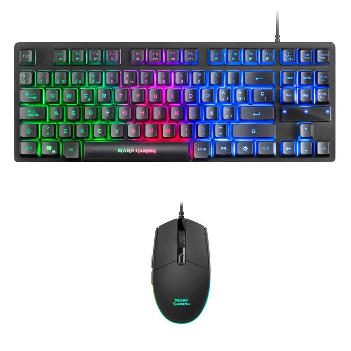 Clavier et Souris Gaming Mars Gaming MCPTKLES Noir Espagnol Qwerty