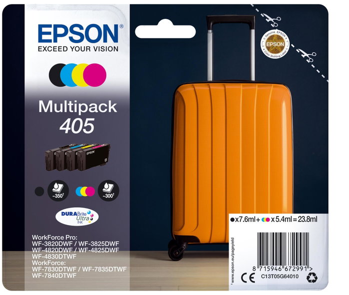 Epson Multipack 405 DURABrite Ultra - 4 Cartouches (Noir, Cyan, Magenta, Jaune) - C13T05G64010 Epson Multipack 405 DURABrite Ultra - 4 Cartouches (Noir, Cyan, Magenta, Jaune) - C13T05G64010