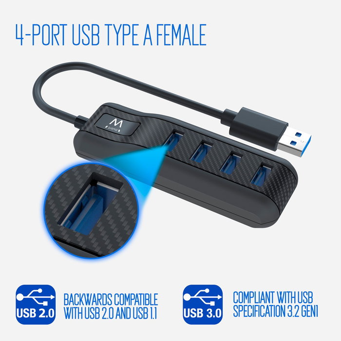 Ewent EW1138 Hub USB 3.1 Gen1 4 Ports SuperSpeed USB 3.0 - Noir Ewent EW1138 Hub USB 3.1 Gen1 4 Ports SuperSpeed USB 3.0 - Noir