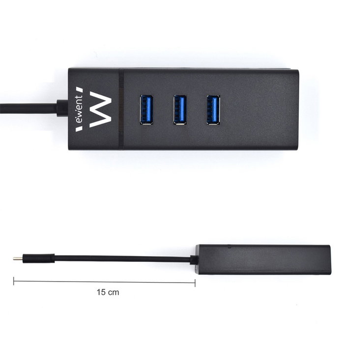 Ewent HUB USB-C 3.0 3 Ports + Gigabit RJ45 EW1141 Noir Ewent HUB USB-C 3.0 3 Ports + Gigabit RJ45 EW1141 Noir