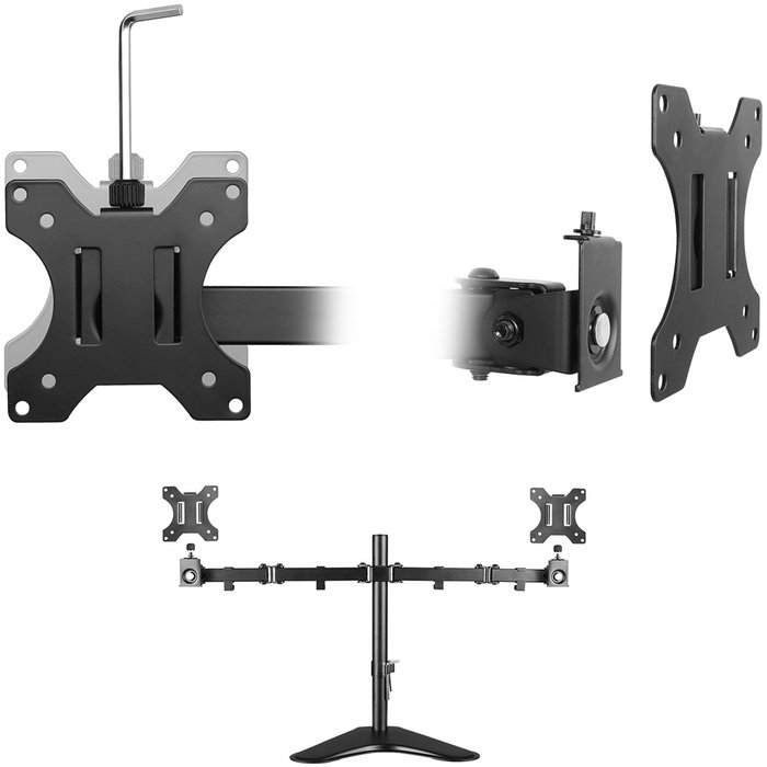 Ewent EW1536 Support double moniteur bureau 13-32 pouces VESA 75x100 ajustable inclinaison rotation noir Ewent EW1536 Support double moniteur bureau 13-32 pouces VESA 75x100 ajustable inclinaison rotation noir