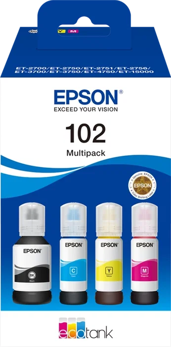 Epson Multipack d'encre EcoTank 102 (C13T03R640) - Noir, Cyan, Magenta, Jaune