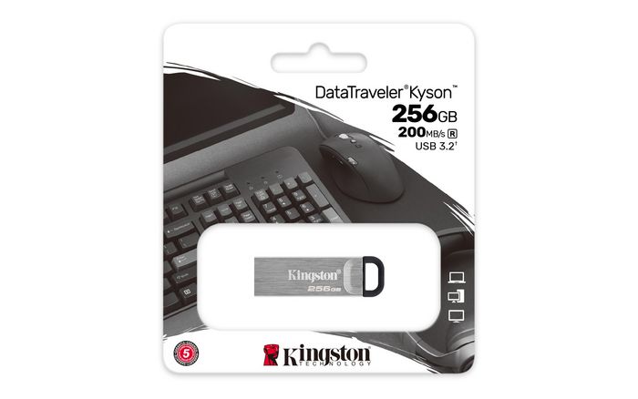 Kingston DataTraveler Kyson - Clé USB 3.2 Gen 1 de 256 Go, Sans Capuchon, Design Métallique, Lecture Jusqu'à 200 Mo/s, Garantie 5 Ans