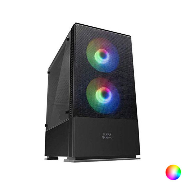 Mars Gaming MCZ Premium Boîtier PC Micro-ATX avec 2 ventilateurs RGB, USB 3.0, fenêtre acrylique, noir