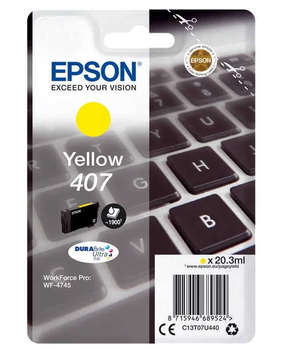 Epson 407 Cartouche Tinte Jaune Haute Capacité XL DURABrite Ultra Original