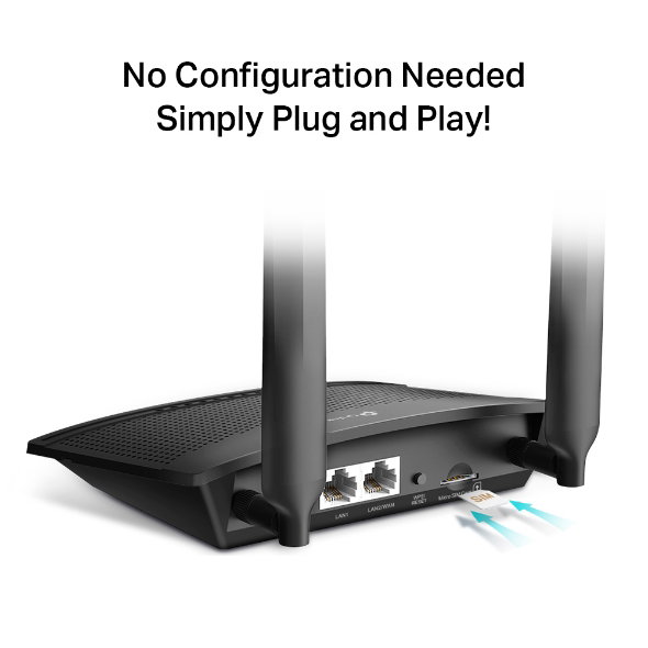TP-Link TL-MR100 Routeur WiFi N 4G LTE 300 Mbps, LAN/WAN, Nano SIM, Deux Antennes Externes TP-Link TL-MR100 Routeur WiFi N 4G LTE 300 Mbps, LAN/WAN, Nano SIM, Deux Antennes Externes
