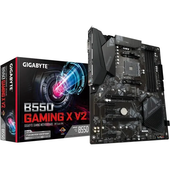 Gigabyte Carte mère B550 Gaming X V2 - Socket AM4 pour AMD Ryzen 5000, VRM 10+3 phases, DDR4 jusqu'à 4733 MHz, 2x M.2 PCIe, LAN 1GbE, USB 3.2 Gen 2, Format ATX Gigabyte Carte mère B550 Gaming X V2 - Socket AM4 pour AMD Ryzen 5000, VRM 10+3 phases, DDR4 jusqu'à 4733 MHz, 2x M.2 PCIe, LAN 1GbE, USB 3.2 Gen 2, Format ATX