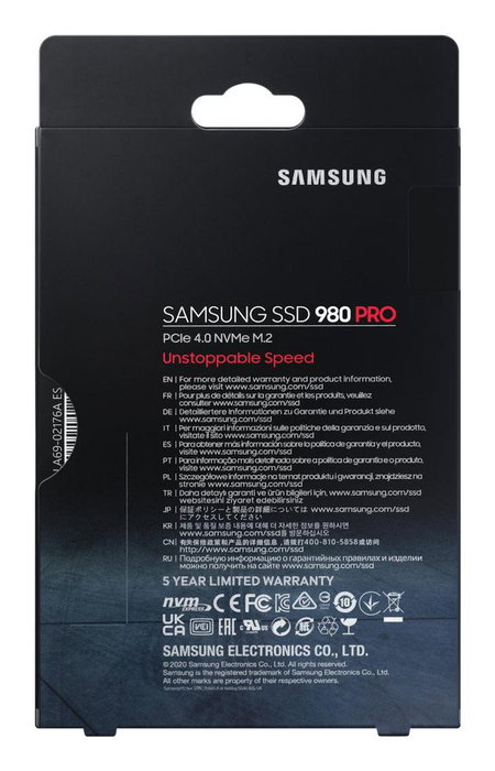 Samsung 980 PRO - SSD 1 To M.2 NVMe PCIe 4.0, Vitesse de lecture jusqu'à 7000 Mo/s, Format 2280, Contrôleur Elpis, V-NAND MLC