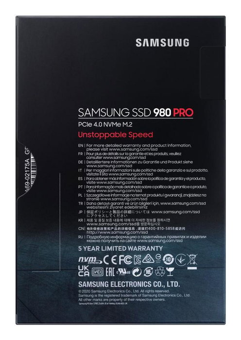 Samsung 980 PRO - SSD 1 To M.2 NVMe PCIe 4.0, Vitesse de lecture jusqu'à 7000 Mo/s, Format 2280, Contrôleur Elpis, V-NAND MLC