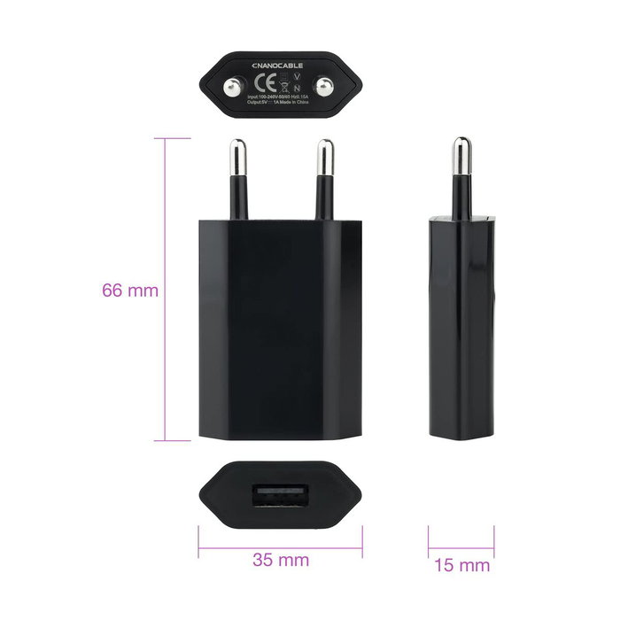 Chargeur USB NANOCABLE 10.10.2002 Noir 5 W