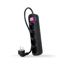 Nanocable 10.37.0004-BK Réglette 4 Prises 1.4 m avec Interrupteur et Protection Enfant Noir