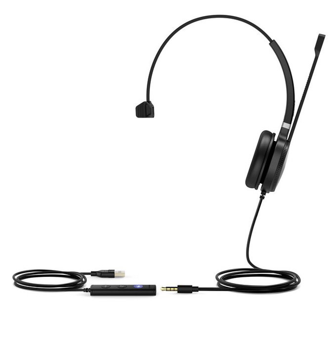 Yealink UH36 Casque Mono USB avec connectivité USB-A/USB-C et prise 3.5mm, optimisé pour Microsoft Teams et IP phones, avec annulation de bruit