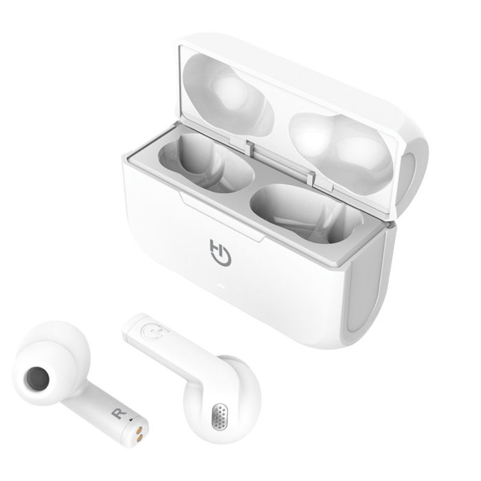 Hiditec FENIX White TWS INT010009 Écouteurs Bluetooth 5.0 sans fil avec micro, autonomie 18h, USB-C