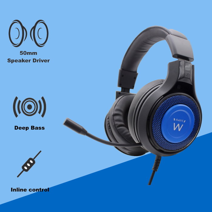 Ewent Pl3322 Casque Gaming 50mm avec Microphone Filaire Noir pour PC Xbox PlayStation Smartphone Tablette