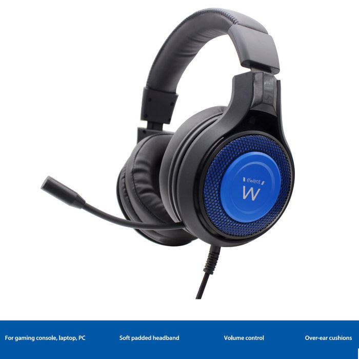Ewent Pl3322 Casque Gaming 50mm avec Microphone Filaire Noir pour PC Xbox PlayStation Smartphone Tablette