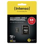 Intenso Carte mémoire micro SD 64 Go professionnelle v30 + adaptateur SD