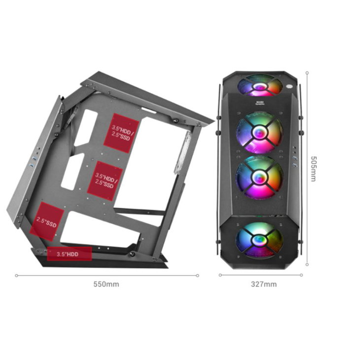 Mars Gaming MC51 Premium Boîtier PC ATX, 5x 12cm ARGB, Fenêtre Verre Trempé, Contrôle RF