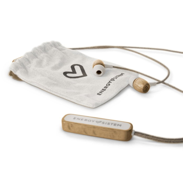 Energy Sistem Écouteurs Intra-Auriculaires Eco Beech Bluetooth 5.1 USB-C Bois de Hêtre Naturel, Autonomie 8h, avec Micro