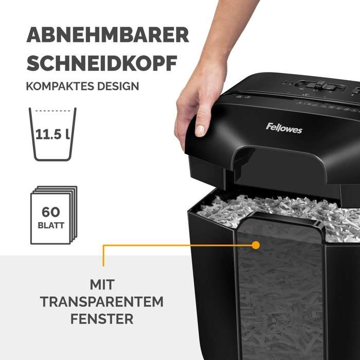 Fellowes Powershred LX25 noir, coupe en particules 4x37mm, 11,5L de capacité de corbeille