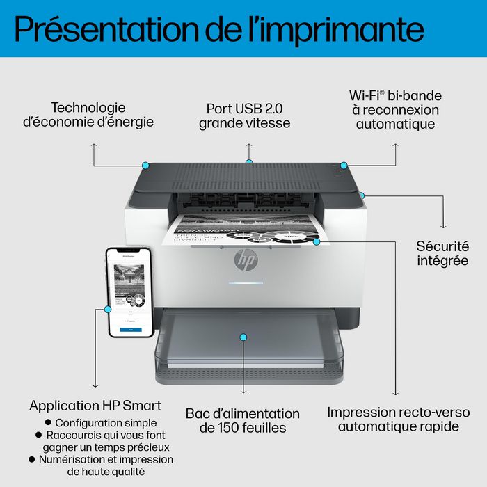 HP Imprimante Laserjet M209dw, Laser Monochrome, Impression Recto Verso Automatique, WiFi, 30 ppm, 600 x 600 ppp, A4