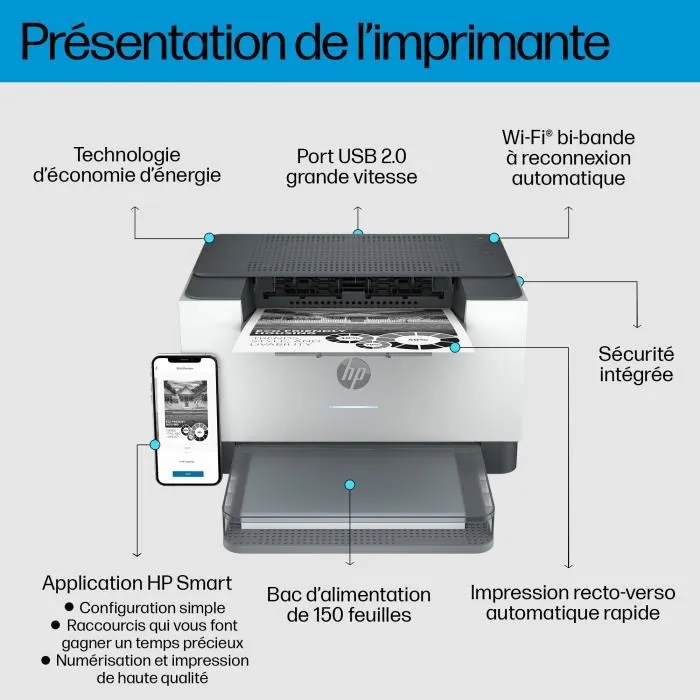 HP LaserJet M209dw - Imprimante laser monofonction noir et blanc sans fil (29 ppm, recto-verso auto, A4) Ref: 6GW62F-B19