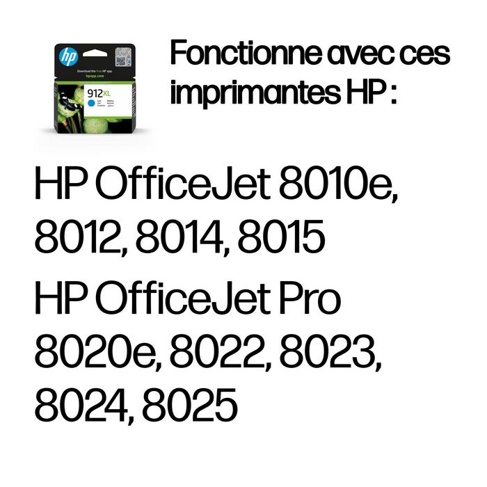 HP Cartouche d'encre originale 912XL Cyan haut rendement, 9.9 ml pour environ 825 pages, pour OfficeJet et OfficeJet Pro séries 8010e-8015, 8020e-8025