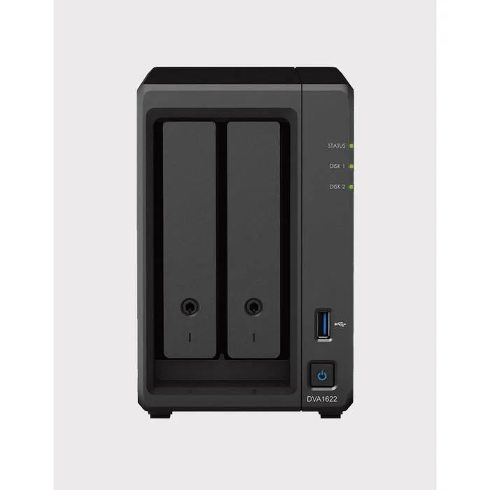 Synology DVA1622 - Serveur d'enregistrement vidéo réseau 2 baies pour vidéosurveillance IA, 6 Go RAM, 32 To max, 2 ports USB 3.0, HDMI, port GbE