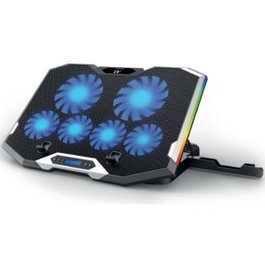 Ewent EW1260 Support Refroidisseur Ordinateur Portable avec 6 Ventilateurs RGB Réglables, Hub USB 2.0, pour PC jusqu'à 17 pouces