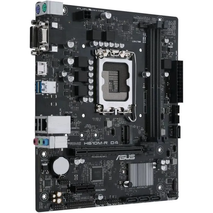 Carte mère Asus PRIME H610M-R D4, micro ATX, socket LGA 1700, Intel H610, DDR4, 64 Go max, M.2, SATA III, USB Carte mère Asus PRIME H610M-R D4, micro ATX, socket LGA 1700, Intel H610, DDR4, 64 Go max, M.2, SATA III, USB