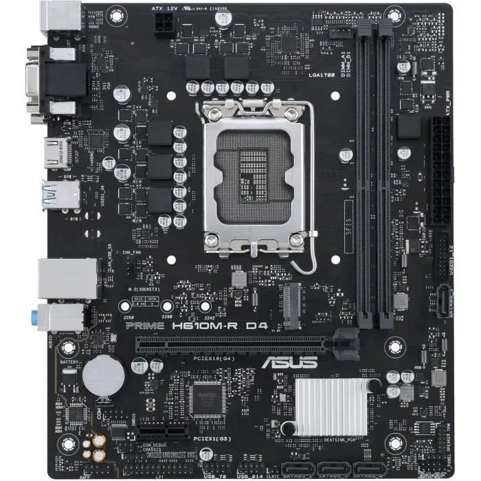 Carte mère Asus PRIME H610M-R D4, micro ATX, socket LGA 1700, Intel H610, DDR4, 64 Go max, M.2, SATA III, USB Carte mère Asus PRIME H610M-R D4, micro ATX, socket LGA 1700, Intel H610, DDR4, 64 Go max, M.2, SATA III, USB