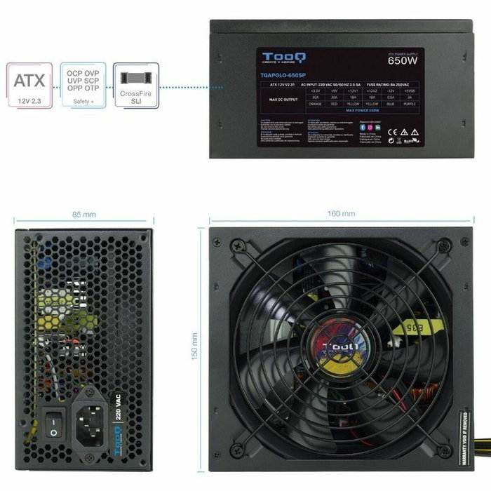 Bloc d’Alimentation TooQ TQAPOLO-650SP ATX 650 W CE - RoHS