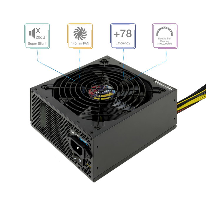 Tooq TQAPOLO 650SP Alimentation ATX 650W PFC Actif, Ventilateur 14cm, Noir Tooq TQAPOLO 650SP Alimentation ATX 650W PFC Actif, Ventilateur 14cm, Noir
