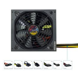 Tooq TQAPOLO 650SP Alimentation ATX 650W PFC Actif, Ventilateur 14cm, Noir