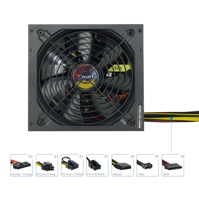 Tooq TQAPOLO 650SP Alimentation ATX 650W PFC Actif, Ventilateur 14cm, Noir Tooq TQAPOLO 650SP Alimentation ATX 650W PFC Actif, Ventilateur 14cm, Noir