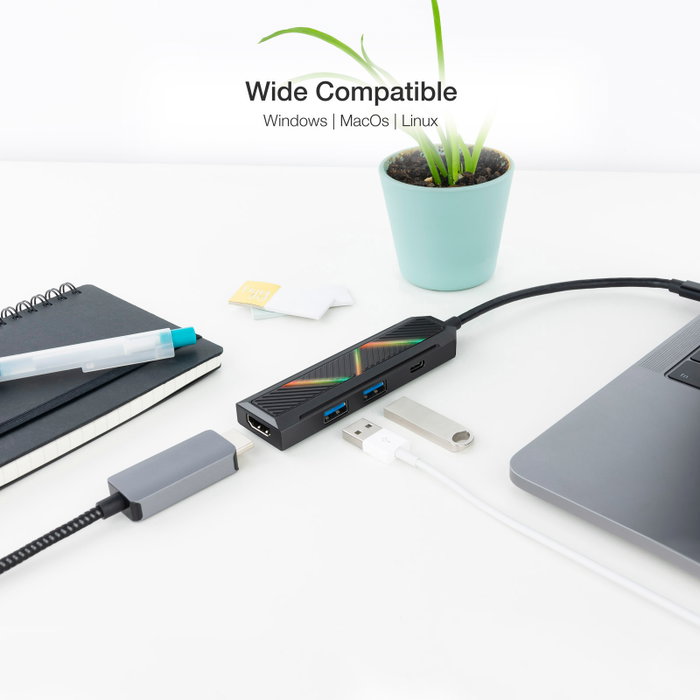 Nanocable Hub USB-C 4 en 1 avec USB-A 3.2, HDMI 1.4 4K 30Hz et Power Delivery 100W - Noir Nanocable Hub USB-C 4 en 1 avec USB-A 3.2, HDMI 1.4 4K 30Hz et Power Delivery 100W - Noir