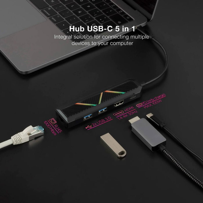 Hub USB-C NANOCABLE 10.16.0501 Noir 100 W