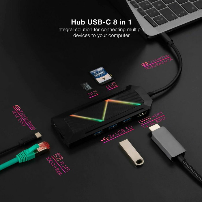 Hub USB-C NANOCABLE 10.16.0801 Noir 100 W